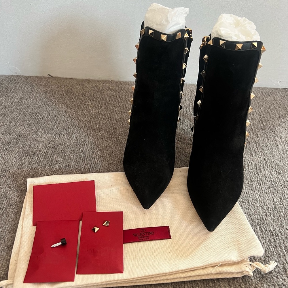 Valentino Black and Gold Studded Ankle Booties